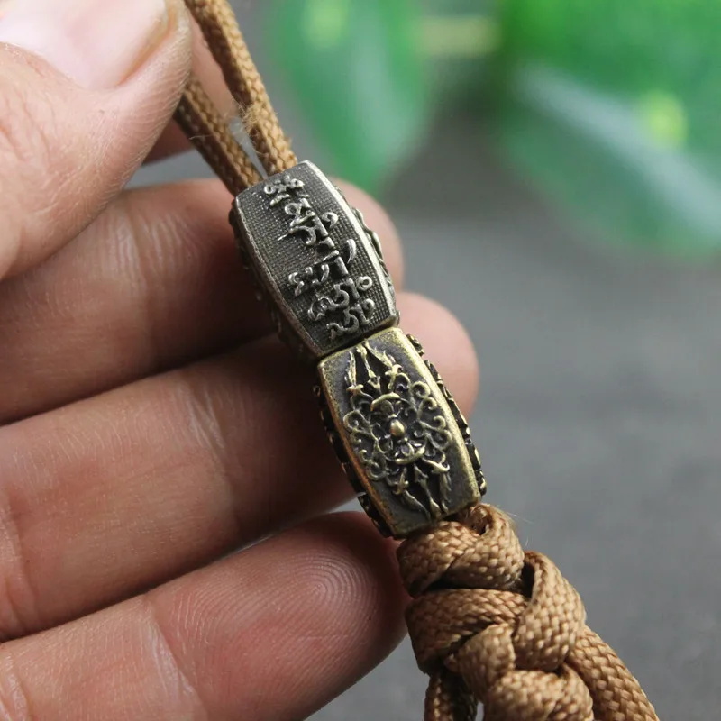 Nepalese sei caratteri Mantra Vajra pestello modello Vintage ottone coltello tallone fai da te Paracord tessuto cordino ciondolo accessorio gioielli