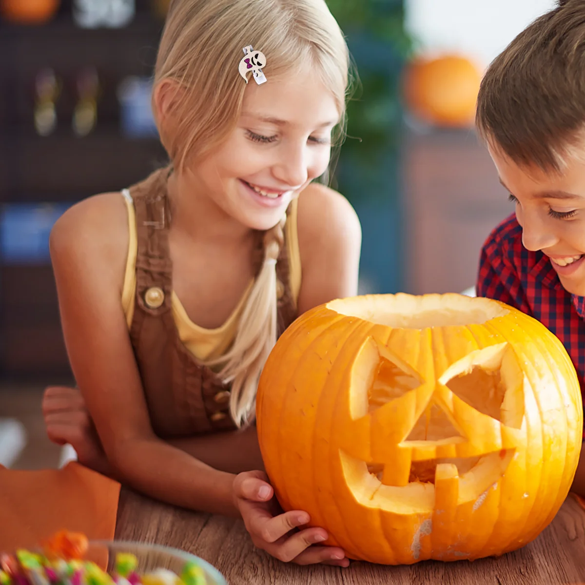 Klip rambut Halloween untuk anak-anak, jepit rambut labu, hiasan kepala Stainless Steel untuk anak perempuan