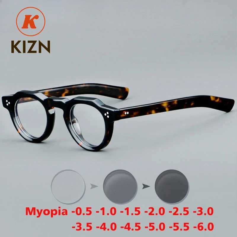 

KIZN Luxury Vintage Acetate Myopia Photochromism Glasses Frame Discoloration Men Women Custom Prescription Eyewear -0.5 t
