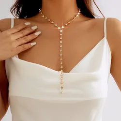 Boho Shiny Rhinestone Tassel Collar Necklace for Women 2023 Creative Simple Gold Color Metal Girl Fashion Charm Birthday Jewelry