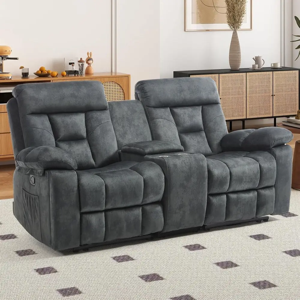 

Loveseat Recliner Soa or Living Room, Extra Wide ern Overstued 2 Seat Reclining Manual Soa Chair, with Hidden Armrest Cup Holder