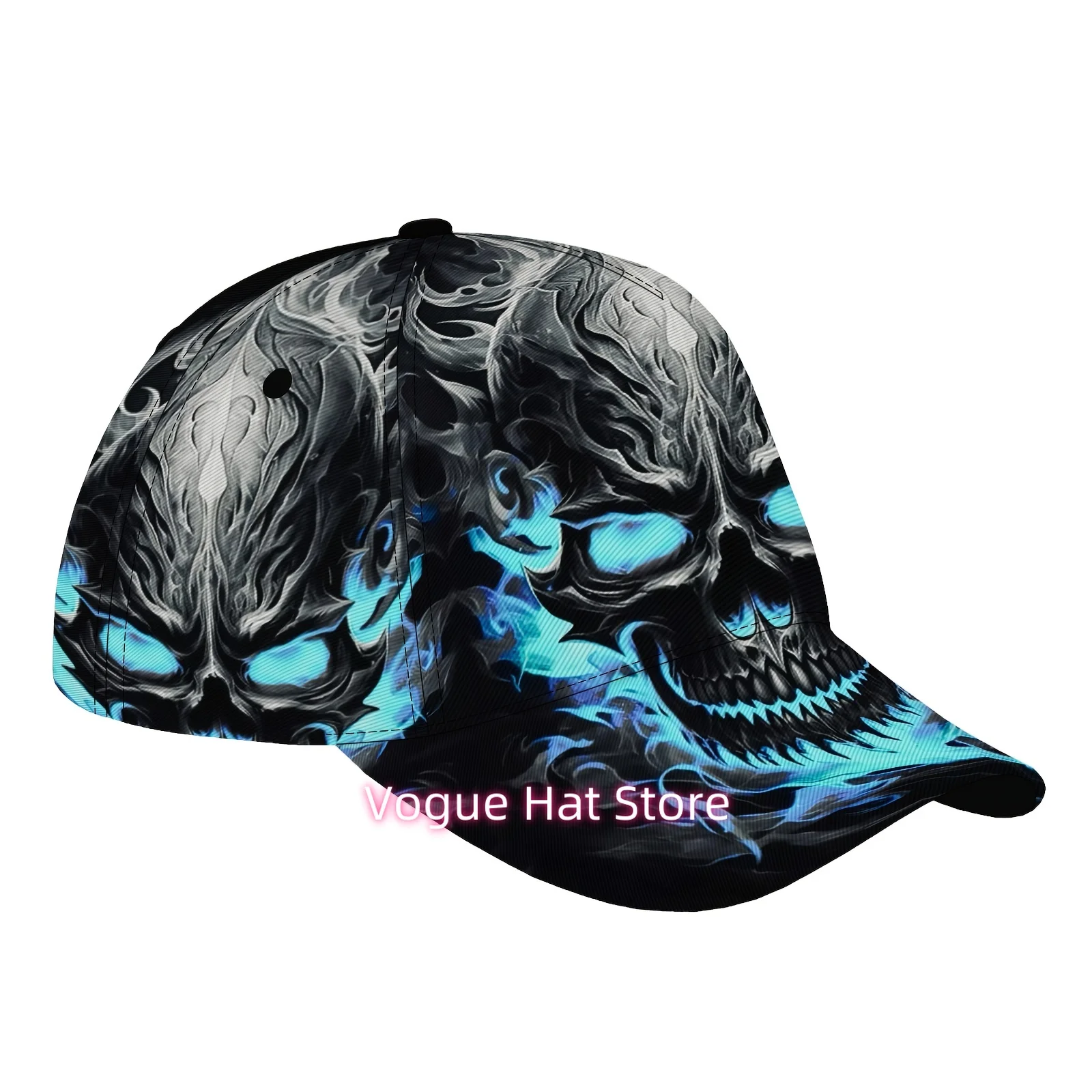 1pc Blue Flame Skull Graffiti Hip-Hop Baseball Cap Street Style Design Adjustable Size Cool Patterns Sports Headwear Fashion Acc