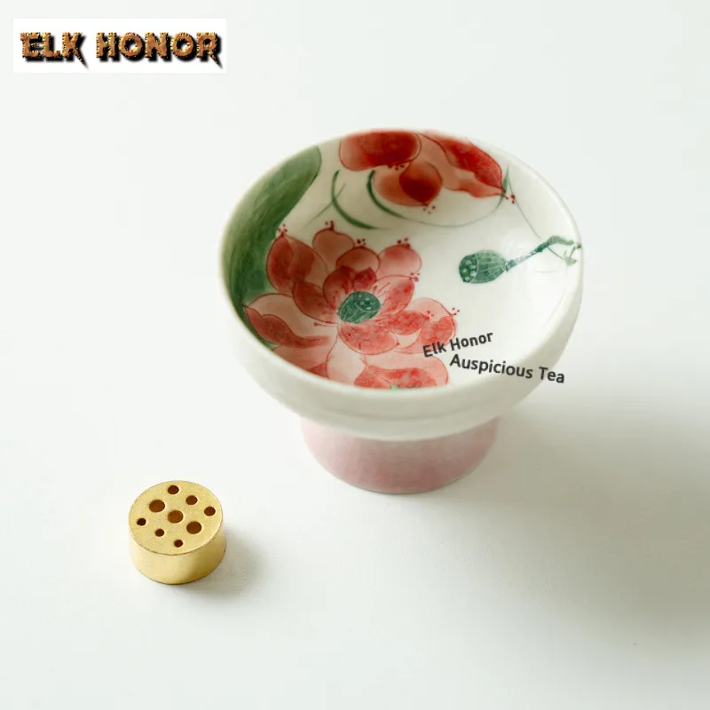 Hand-painted Mine Lotus High-footed Incense Holder Mist Smoking Steamers Incense Burners Aromatherapy Censer Buddhism Craft Gift