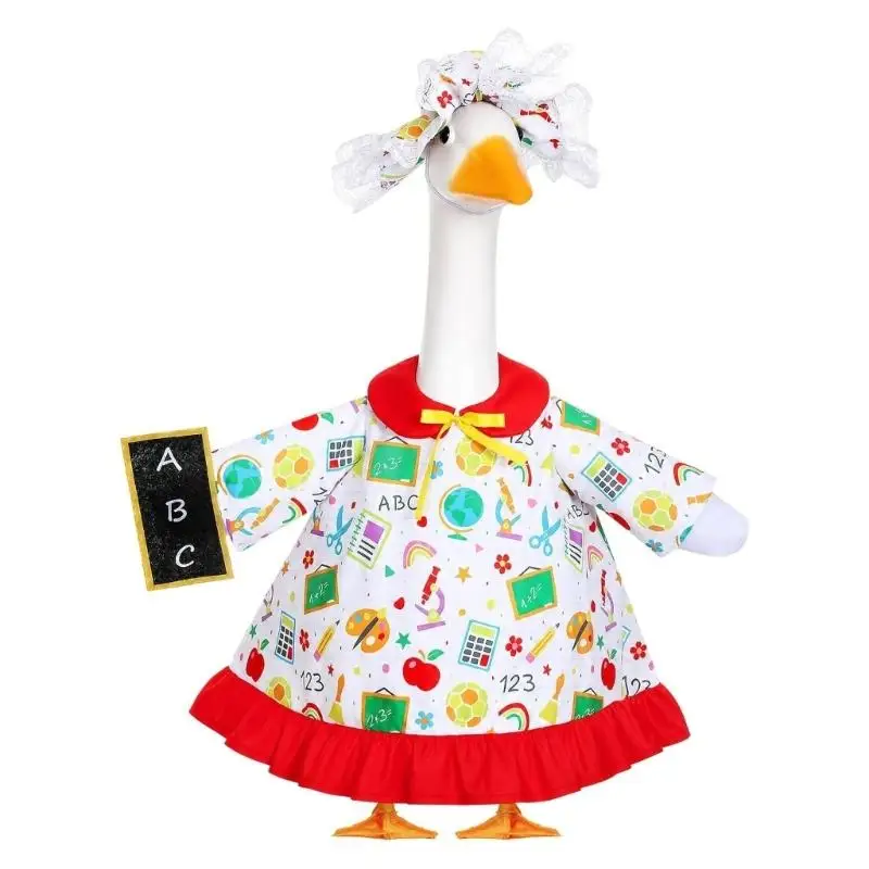 E8BD Garden Porch Statue Outfit Set, School Season Polyester Dress and Bonnet Cover for Entry Accent and Porch Styling
