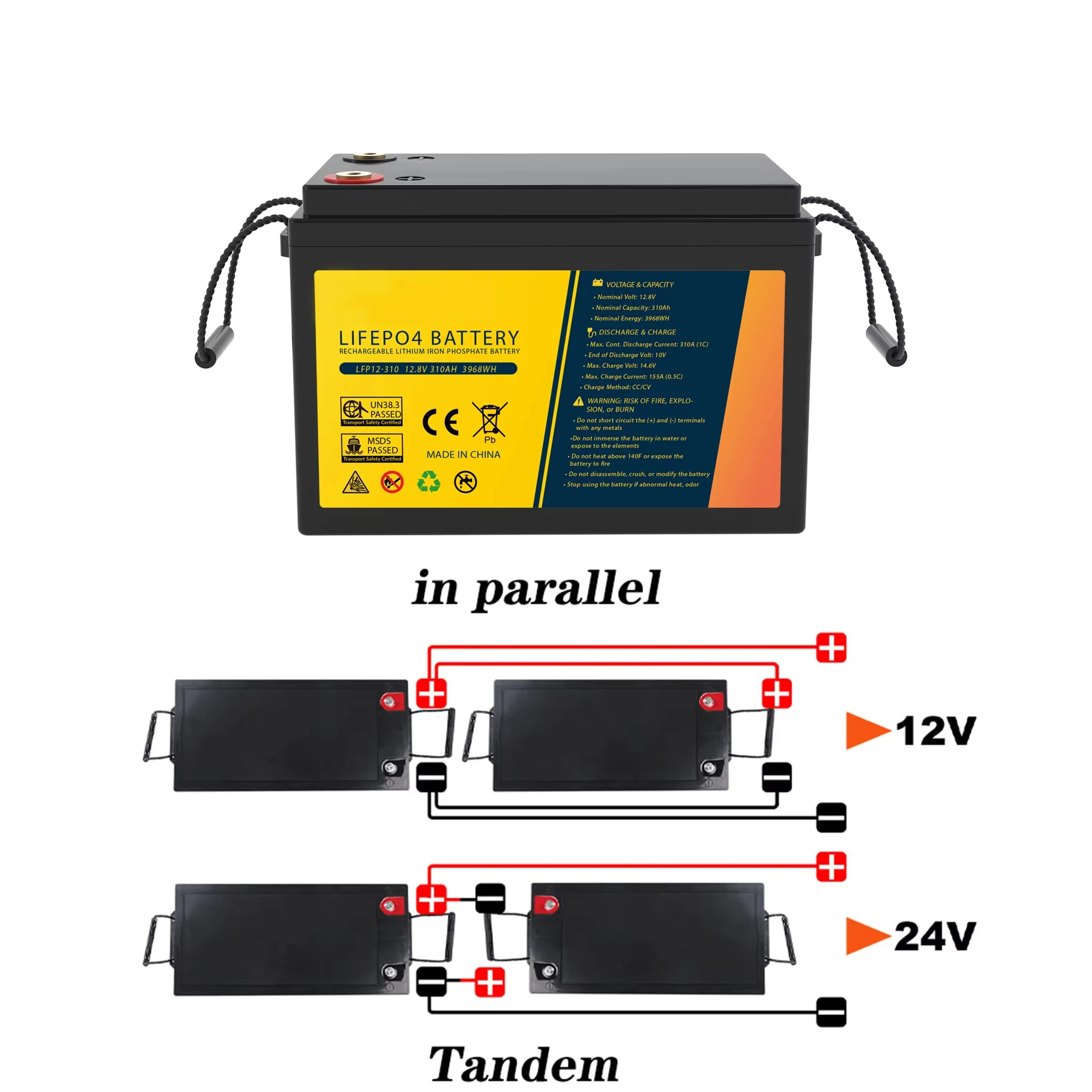 BUSBYR LiFePO4 Battery 100AH 200AH 300AH 12V 24V BMS Rechargeable Lithium Bateria Pack for Camping Car Solar 6000+ Cycles