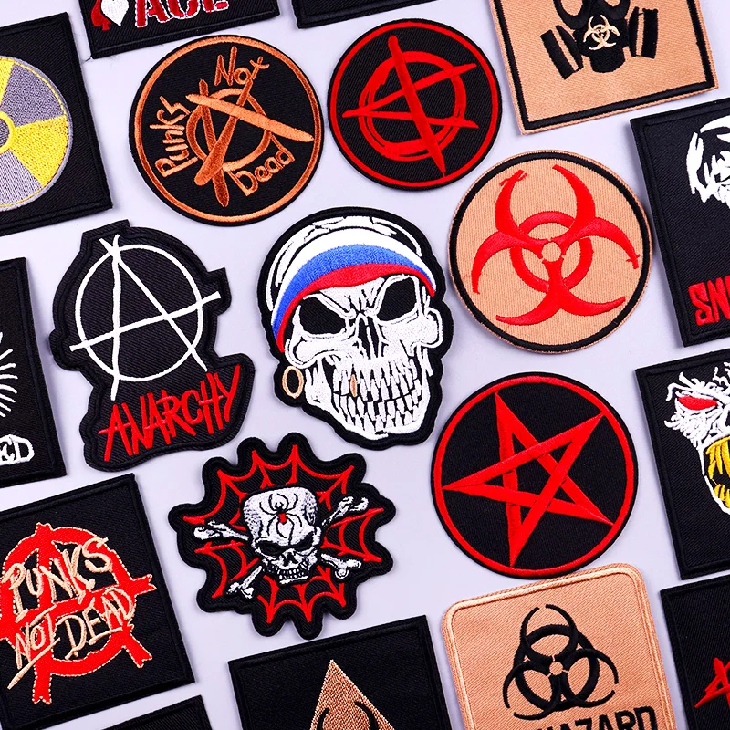 Skull Patches On Clothes Music Band Patch Iron On Patches For Clothes Hippie Rock Patch Punk Badge Sticker Appliques On Backpack