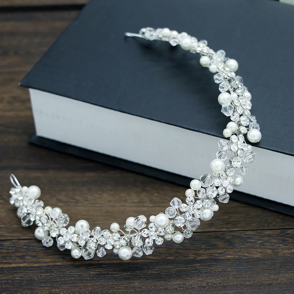 

Pearl Headband Silver Crystal Rhinestone Headdress Bridal Hair Accessories For Wedding Party Festival Photography Daily