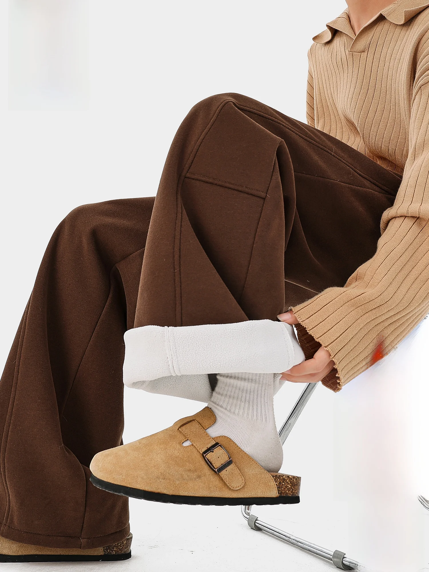 

PaulFrank Thiened Fce Lined Wide Leg Pants Men Casual Trousers Spring Autumn Vintage Drape Loose Straight Leg Trousers