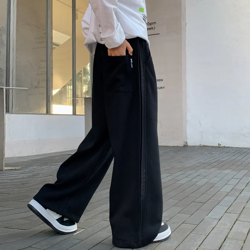 Crianças unissex primavera calças para meninos e meninas estilo casual solto em linha reta ajuste calças esportivas crianças escola esportiva moletom