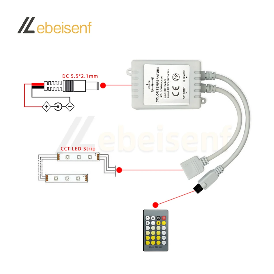 Dual Color LED Strip Controller 24-Key Wireless IR Remote Dimmer for DC 12V 24V BiColor Bar Lamp Module Lighting Fixture Control