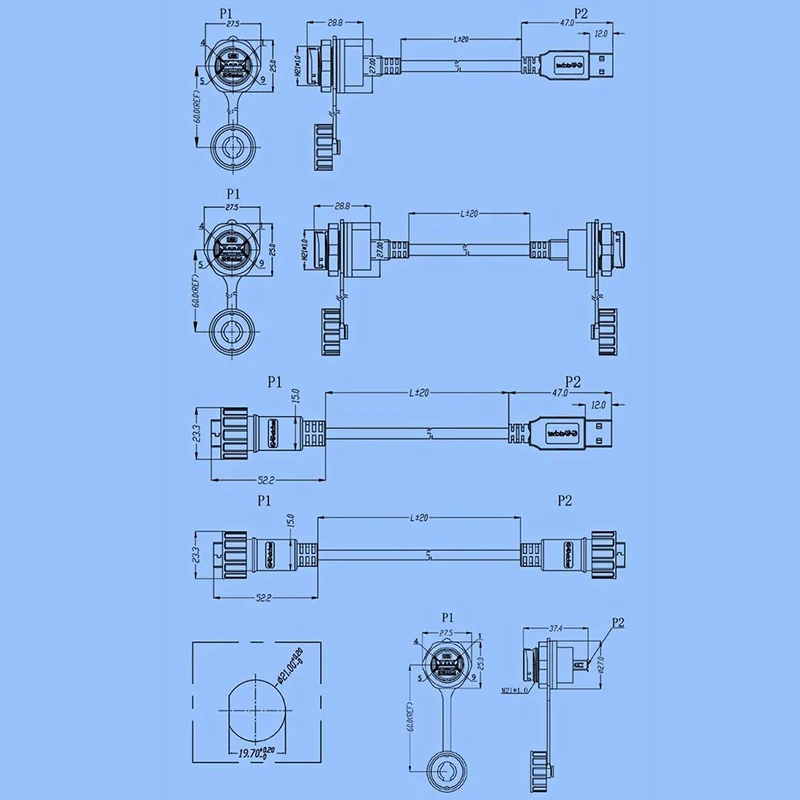 10A USB 3.0  Data Waterproof Connector USB2.0 Male and Female Socket for Industrial Aviation Plug with Extension Cable IP67