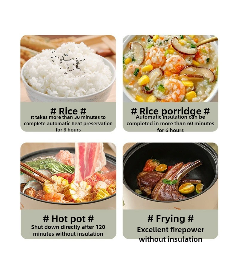 220V 1.8L 볼 핸들 전기 가열 냄비 다기능 가정용 밥솥 청소가 용이함 4-in-1 김이 나는 튀김 헹굼