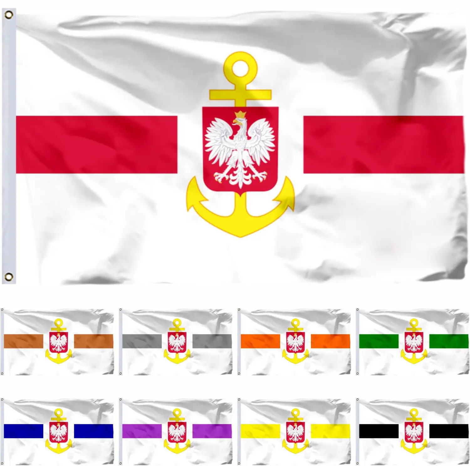 Poland Special Service Vessels, Red Flag, Brown, 3X5FT, Green, 90x150cm, Yellow Banner, 2X3FT, 21X14cm