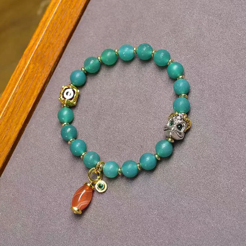 

Natural Aged Agate Bead Bracelet Single-Strand White Crystal Turquoise Twisted Agate Vase Bead Cultured Stone Bracelet