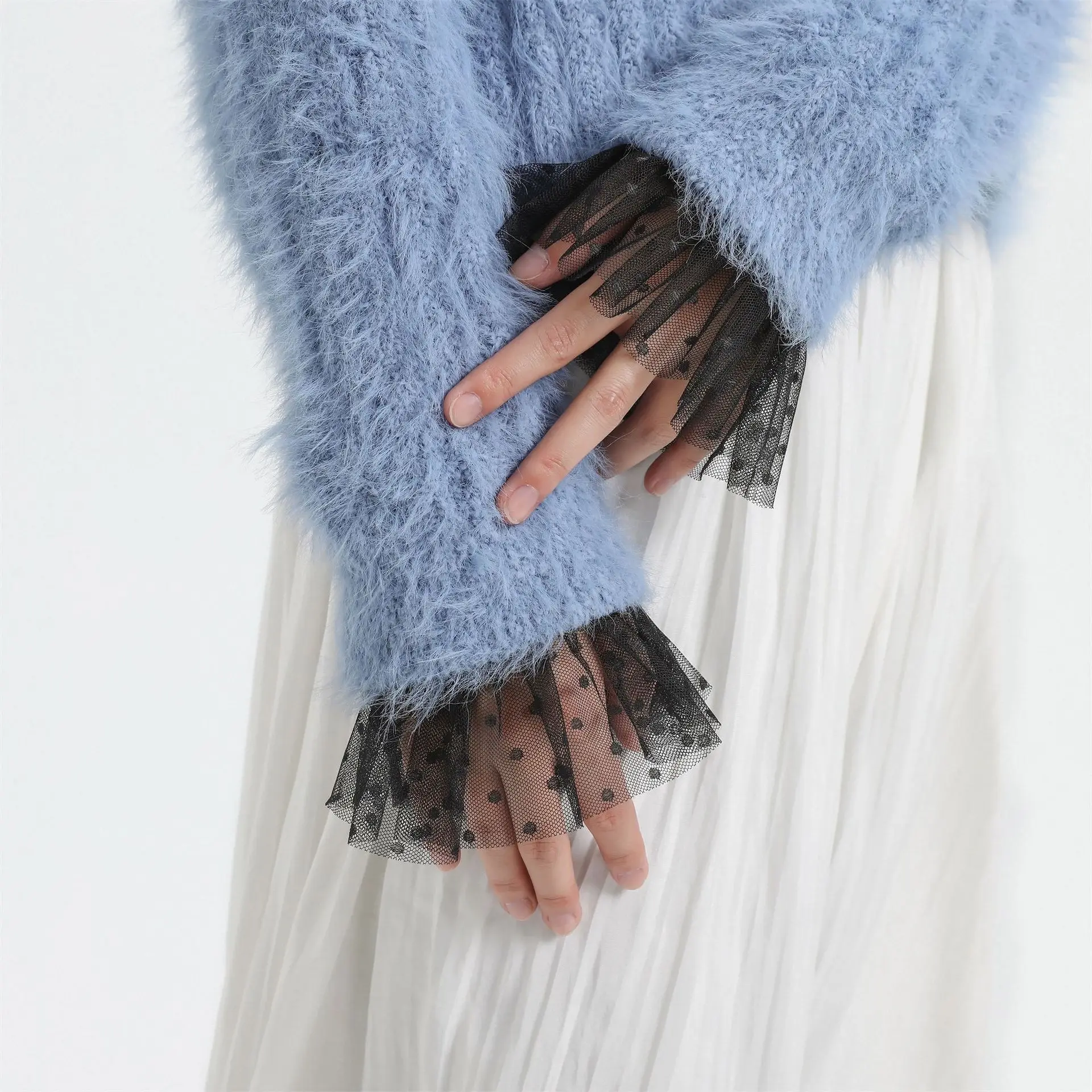 Fashion Detachable Fake Sleeves Spring Autumn Wild Sweater Decorative Sleeves Lace Ruffles Elbow Sleeve Cuff Universal Fake Cuff