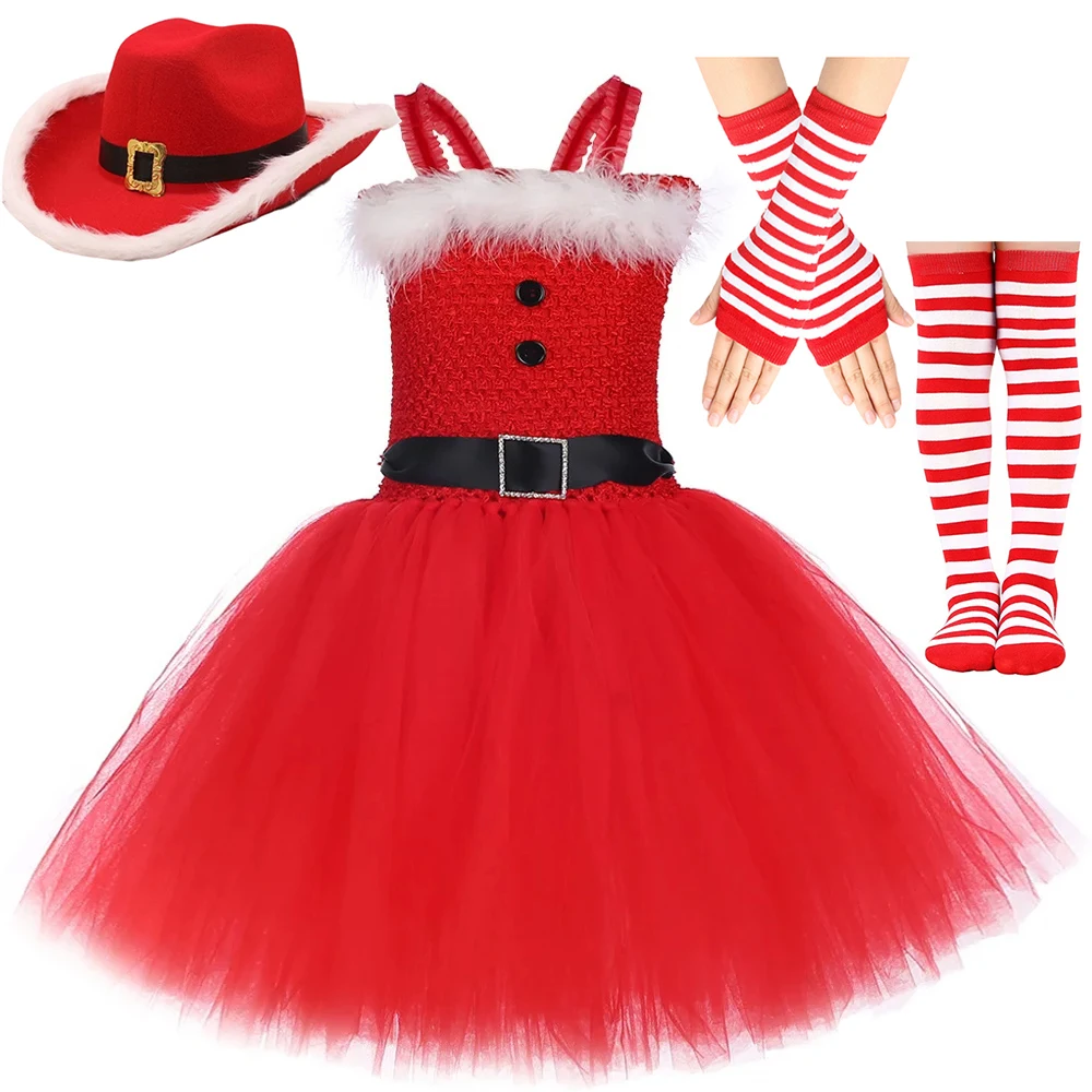 

Рождественские костюмы Санта-Клауса для девочек, рождественские праздничные платья принцессы для детей, новогодняя карнавальная одежда, детские пачки на подкладке