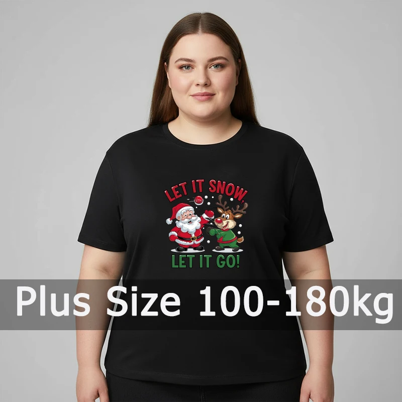 Camiseta de natal feminina plus size impresso algodão t jesus cristo yule 6xl 7xl 100-180kg manga curta tamanho grande roupas femininas