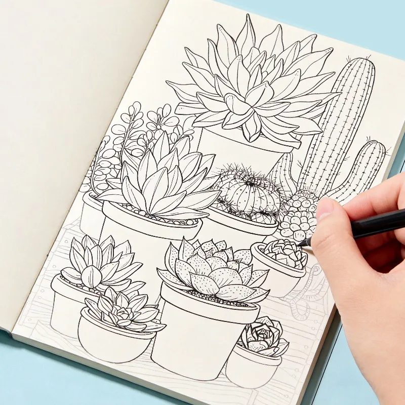 An Adult Meditation and Stress Relief Art Hand Drawn Graffiti Book, with Plants/mandala Flowers/jungle/cat/space Graffiti Themes