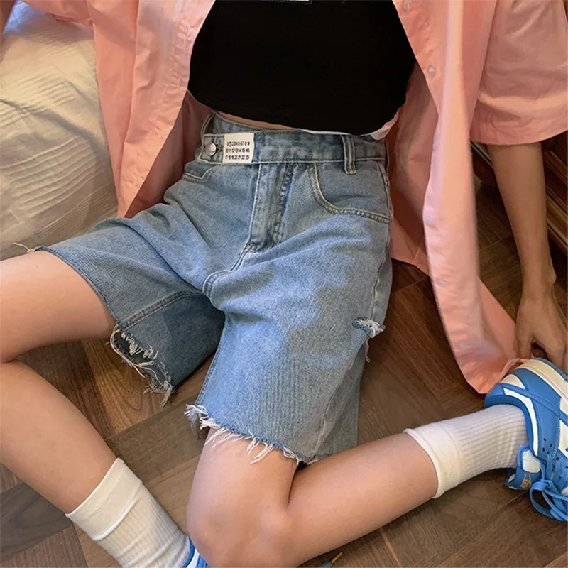 

Women's Summer Denim orts Straight Leg High Waist Five ket Button Zipper Casual Versatile Harajuku Sle plus Size Loose...