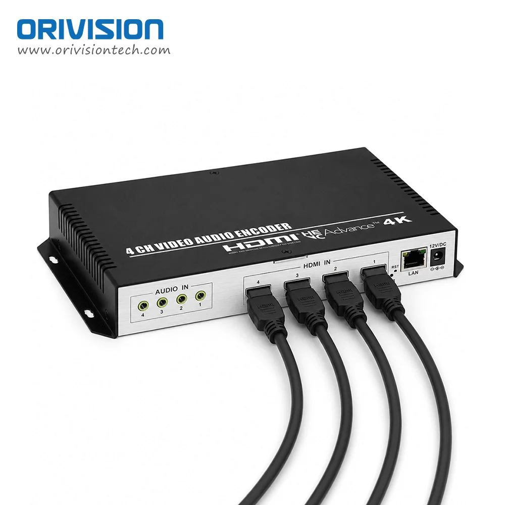 Профессиональный 4-канальный HEVC H.265 HDMI-IP-кодер с поддержкой 4K SRT RTMP RTMPS ONVIF и OLED-экраном для многоплатформенной прямой трансляции