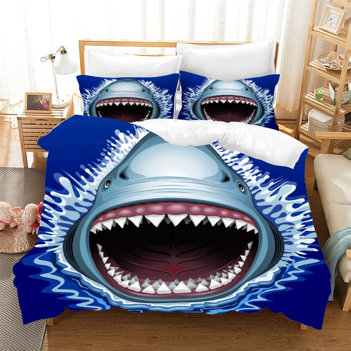 Shark Fish Duvet Cover King/Queen Size,Hawaiian Ocean Animal Theme Bedding Set for Kids Teens Boy,Underwater Sea Comforter Cover