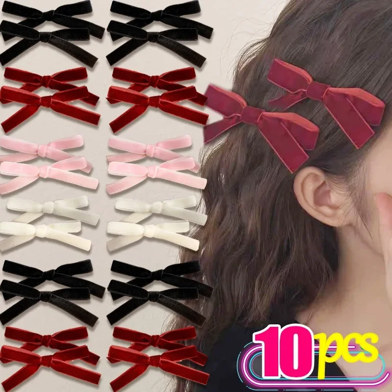 Velvet Bowknot Ribbon Hairpin For Girls Fashion Retro Lolita Cute Small Hair Clip Bobby Pin Barrettes Women Headwear Accessories