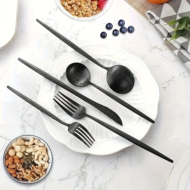 30-Piece Black Premium Food-Gr - Gold Plated Cutlery 리뷰 및 가격