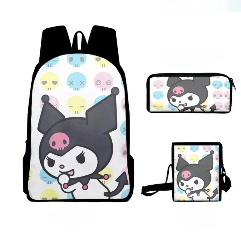 Sanrio Hello Kitty Kuromi 3Pcs/Set Student Primary and Middle Cartoon School Bag Notebook Backpacks Lunch Pencil Bag Kids Gift