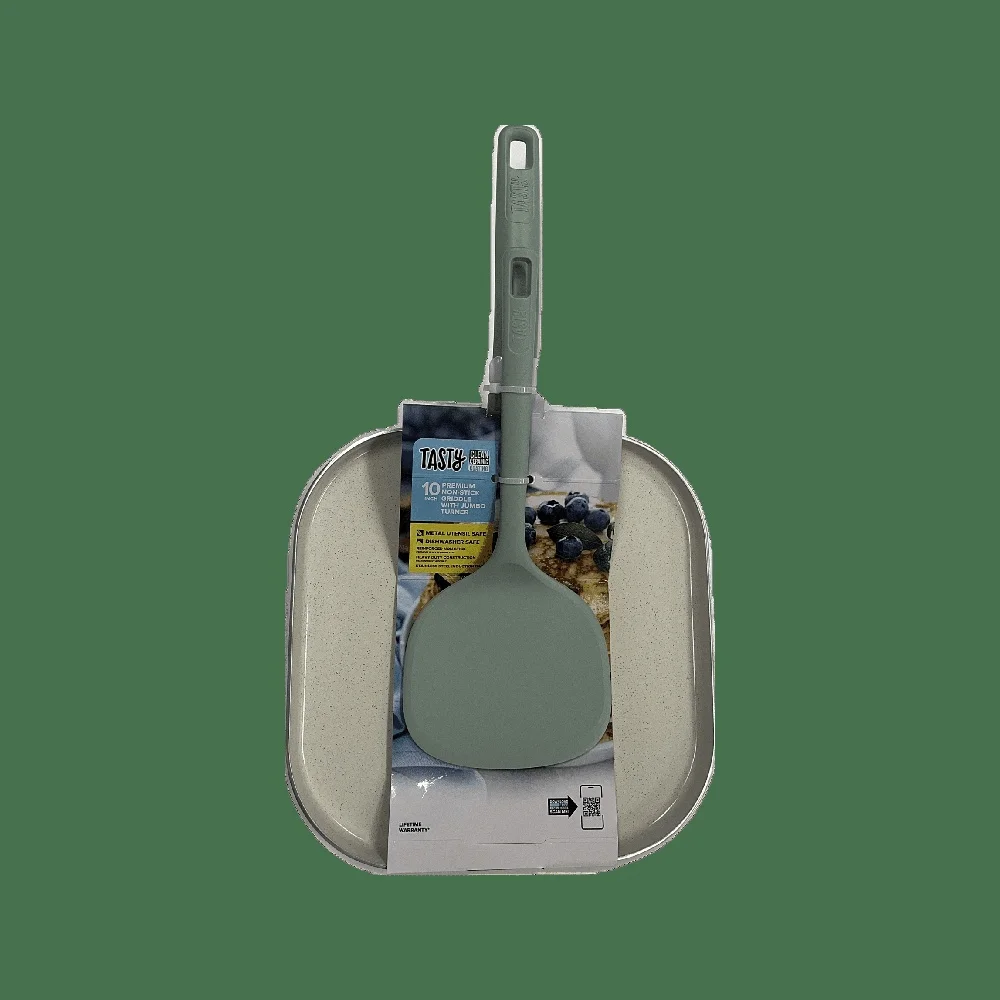 مقلاة ألومنيوم مربعة غير لاصقة مقاس 10 بوصة، طلاء سيراميك ممتاز، سطح طهي عالي التحمل، أدوات معدنية آمنة للاستخدام في غسالة الأطباق #5