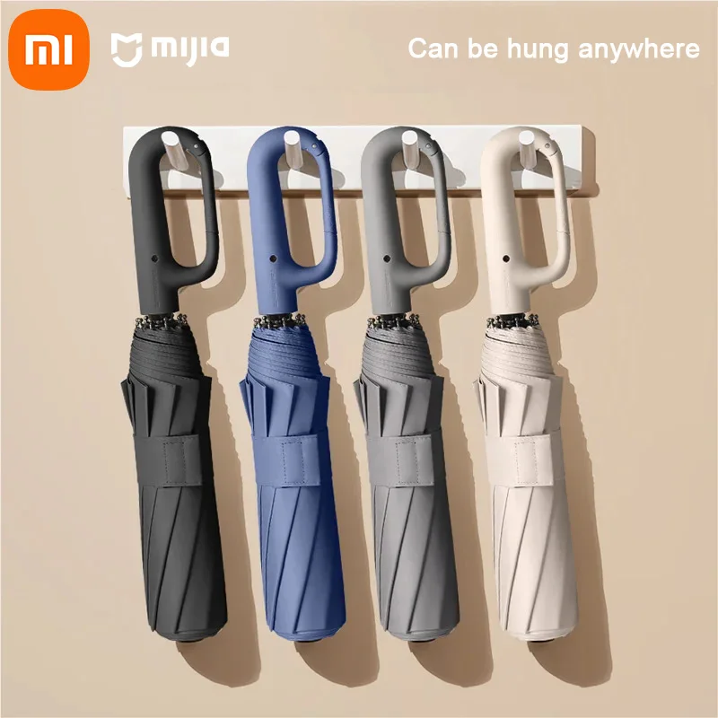 Xiaomi التلقائي مظلة قابلة للطي 20 عظام يندبروف قوي عززت مشبك كبير مقبض مظلة مقاومة للرياح والماء جديد