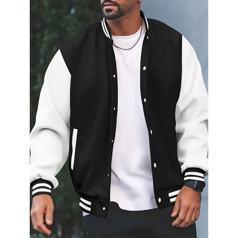 

Мужская школьная куртка 2025 года — повседневная бейсбольная куртка с карманами, пуговицами спереди, длинными рукавами, незаменимая для осени и зимы
