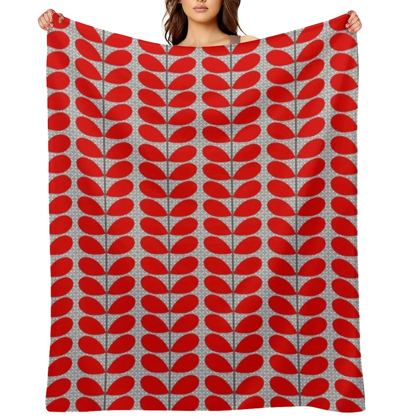 

Mid-Century Danish Leaves, Deep Red and Gray Throw Blanket warm for winter Cute Sofa Blankets