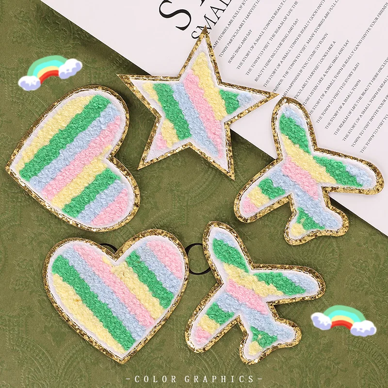 3 шт., цветные блестящие нашивки с золотым ободом