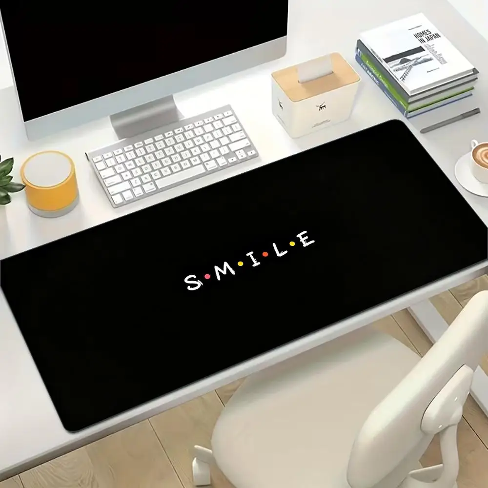Simple Letter Smile Extended Desk Mat, Non Slip Rubber Stitched Edge Large Mousepad for Laptop PC Office Desktop Gaming Use