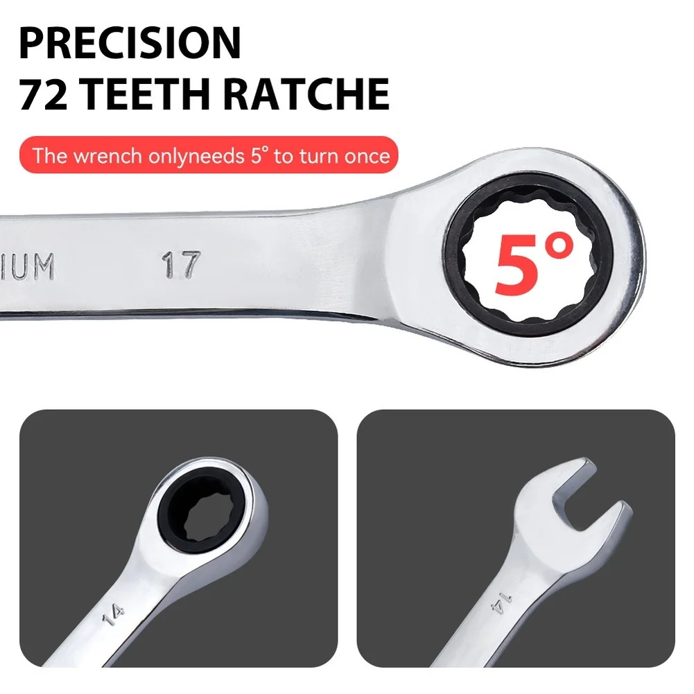 8PCS Ratchet Wrench Set For Car Repair 72 Teeth Fixed Head For Fast Tightening And Loosening Without Removing Tool