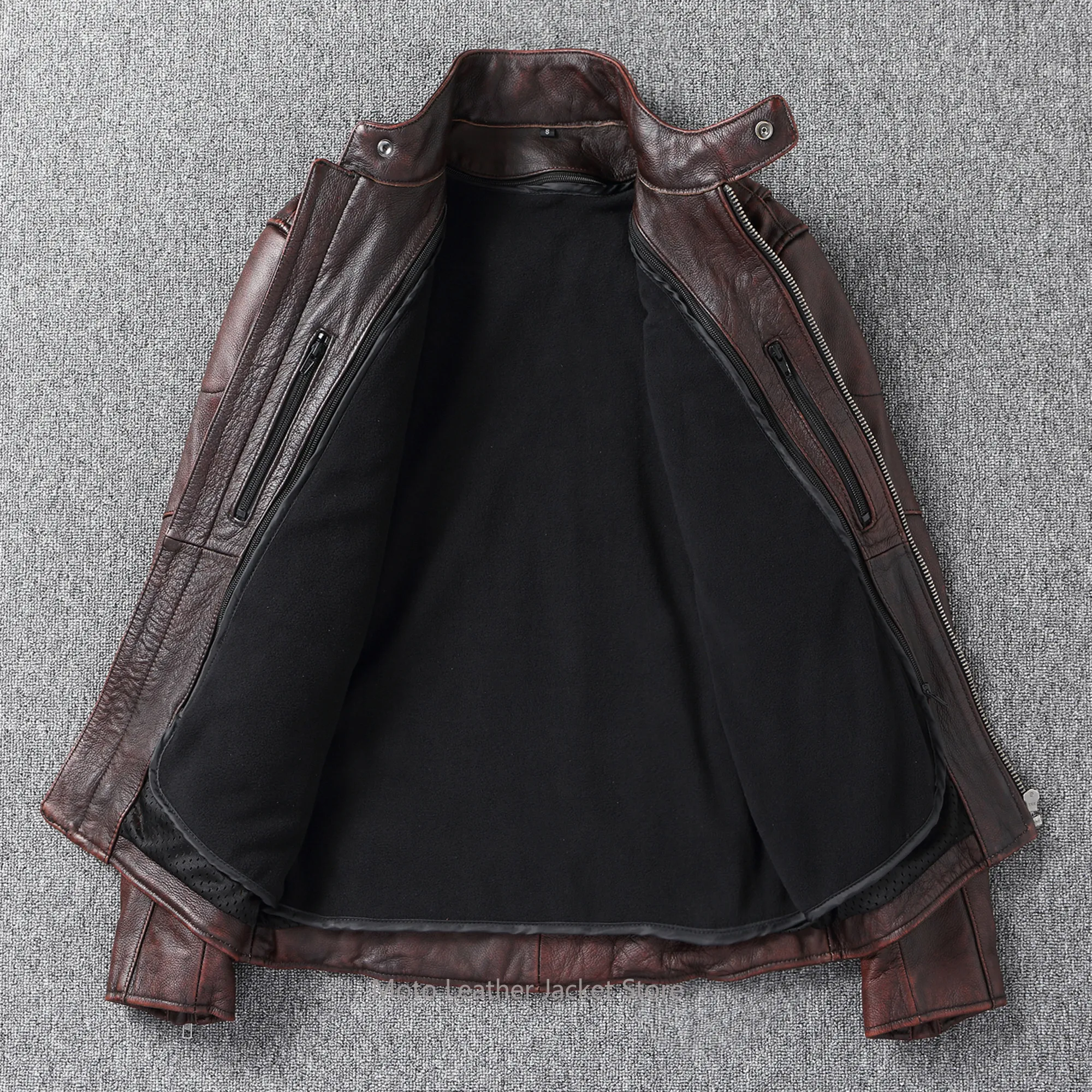New Amekaji Retro Biker Genuine Leather Jacket Men Removable Liner Armor Cowhide Stand Collar Fall Winter Genuine Outwear - view 3