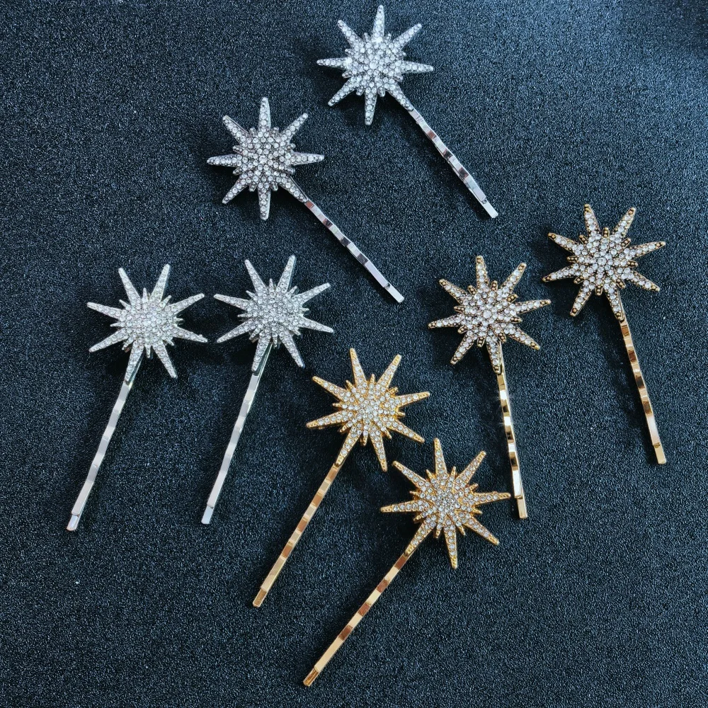 3/4 pcs set Crystal Star Hairpins for Women Girls Metal Hair Clip Pins Luxury Female Hair Pins Wedding Bridal Hair Accessories view 5