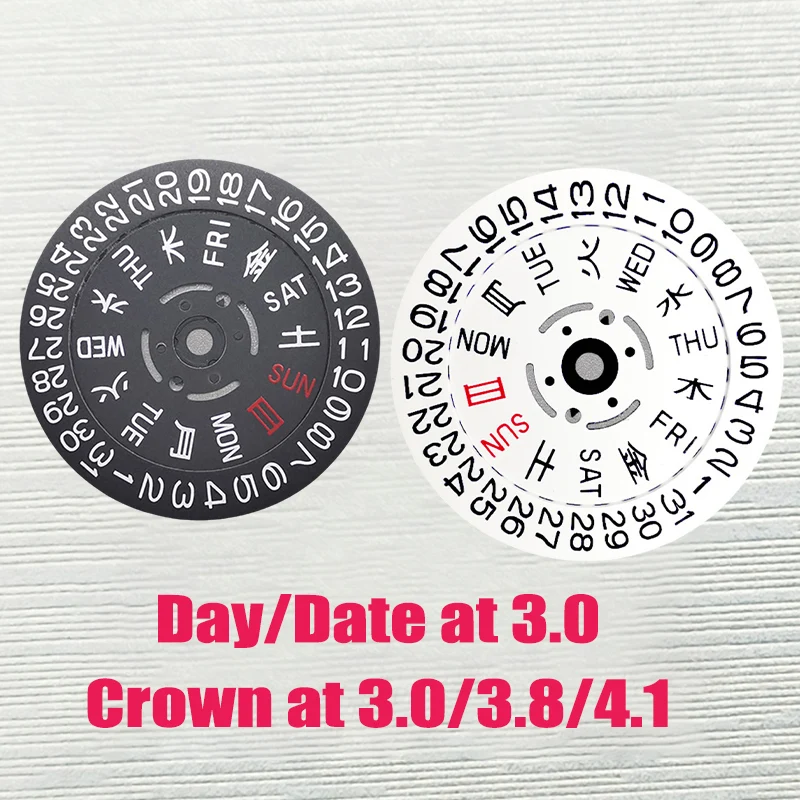 

NH35 NH36 Japan Kanji Movement Dial Fits NH35 NH36 Movement Crown at 3.0 or 3.8 / 4.1 Oclock SKX007 Watch Date Week Wheel Refit