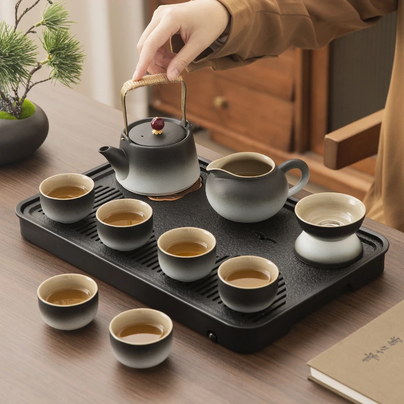 Black Handmade Tea Tray Kung Fu Leaf Spoon Funnel Narrow Tea Tray Organizer Serving Kitchen Plateau Cuisine Home Decoration