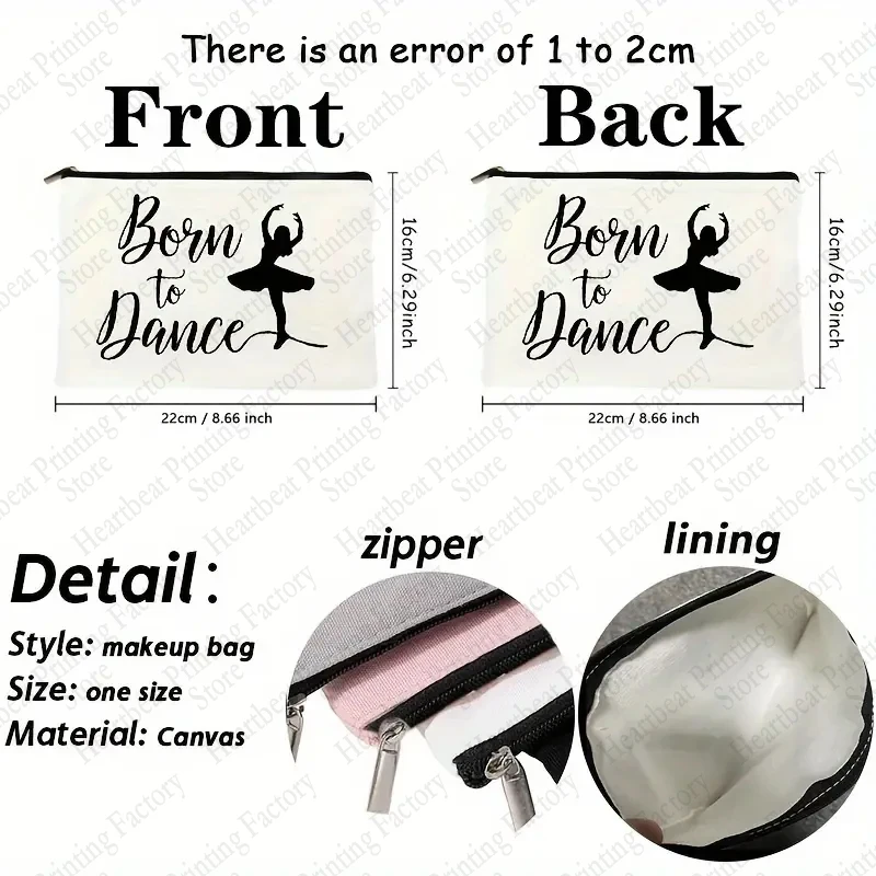 Born To Dance Pattern Makeup Bag Best Gift for Ballet Lovers High Quality Cosmetic Case Elegant Dance Toiletry Pouch