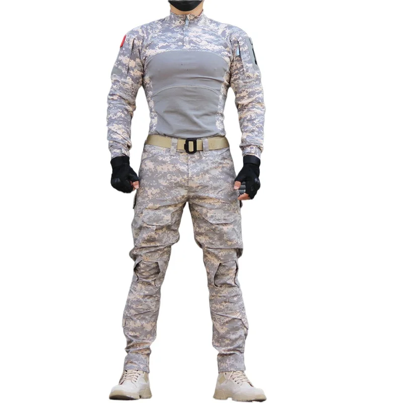 Tactical Suits Combat Shirts Uniform Swat Tshirt Outfit Tatico Tops Airsoft Multicam Camo Hunting Pants Gift belt and knee pads