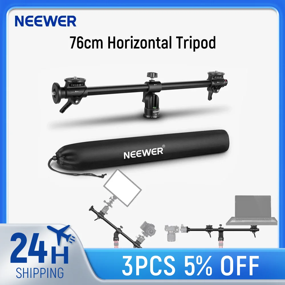 NEEWER 76/62cm Horizontal Tripod Center Axis Aluminum Alloy 360°Rotatable Adjustable Tripod Extension Arm for Camera Photography