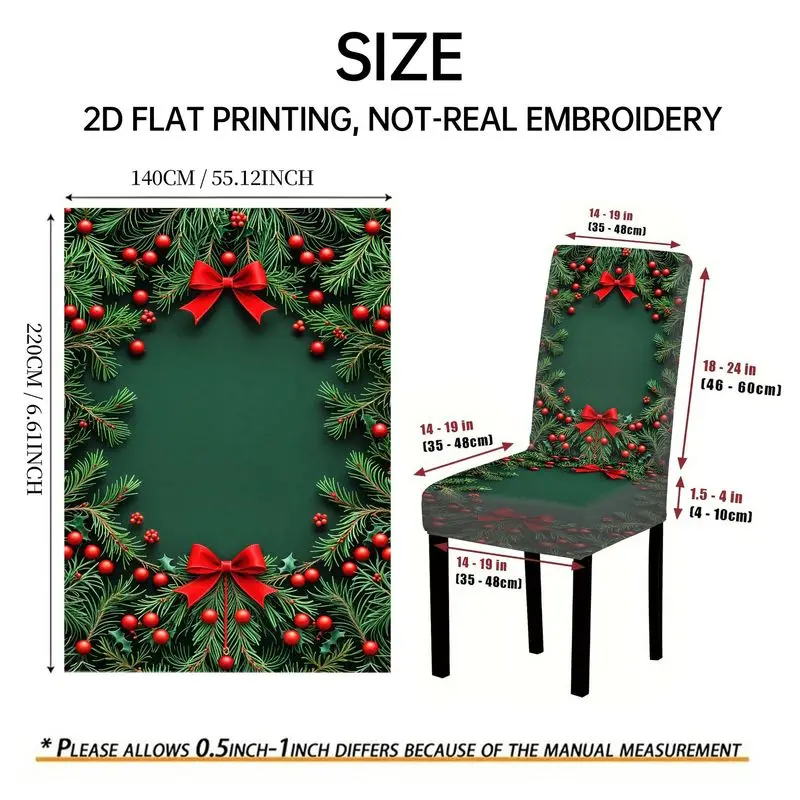 Elastic chair cover Outdoor courtyard high-back chair cover, holly branch red bow pattern, restaurant chair cover set
