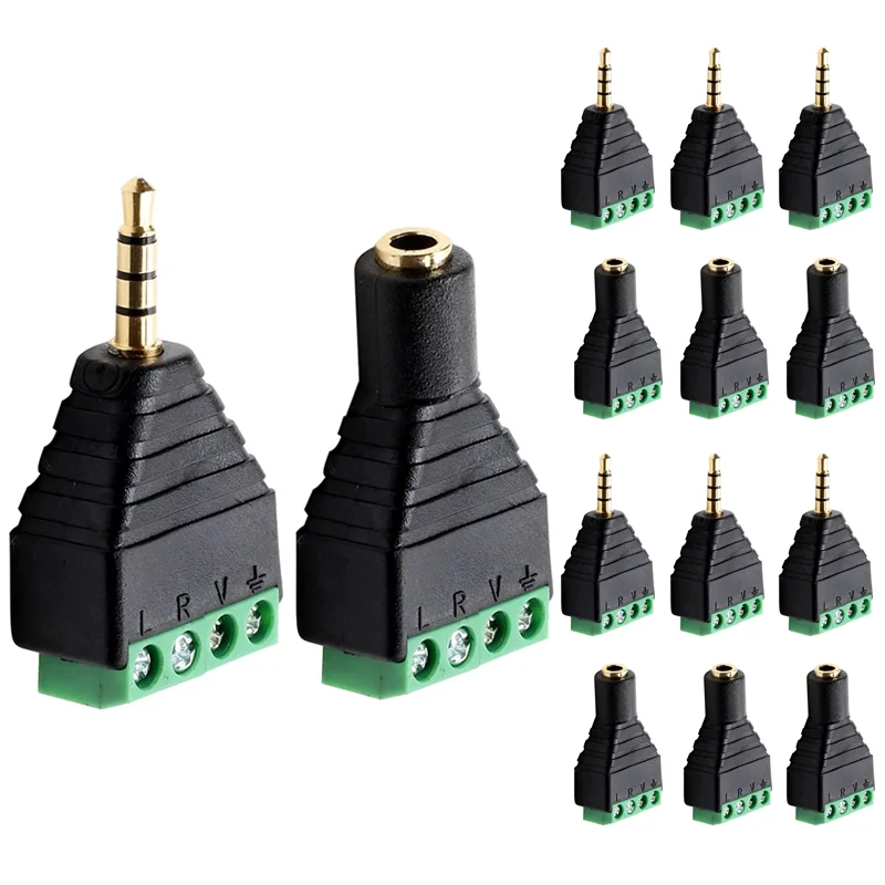 5/20/100PCS 4 Pole 3.5mm Stereo Connector AV Balun Terminal Block Male Plug Female Jack to 4 Screw Double Track Female Terminal