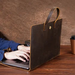 Crazy Horse Leather Laptop Sleeve, Notebook Inner Bag, estojo protetor, tampa do PC, luxo genuíno, 15,6