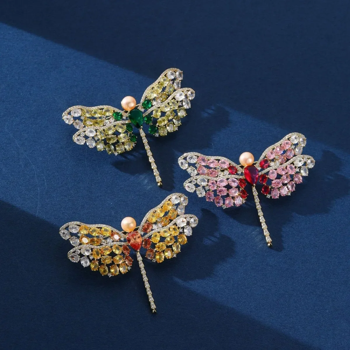 

Fashion colored dragonfly zircon natural freshwater pearl brooch for women