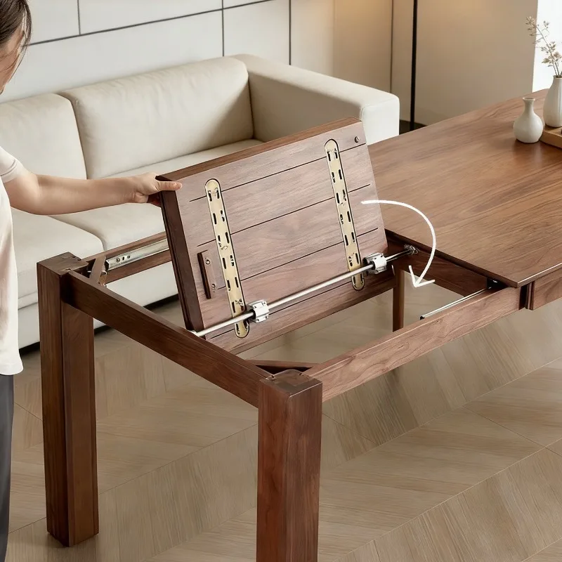 Retractable solid wood small apartment multi-functional rectangular pull-out folding dining table and chairs