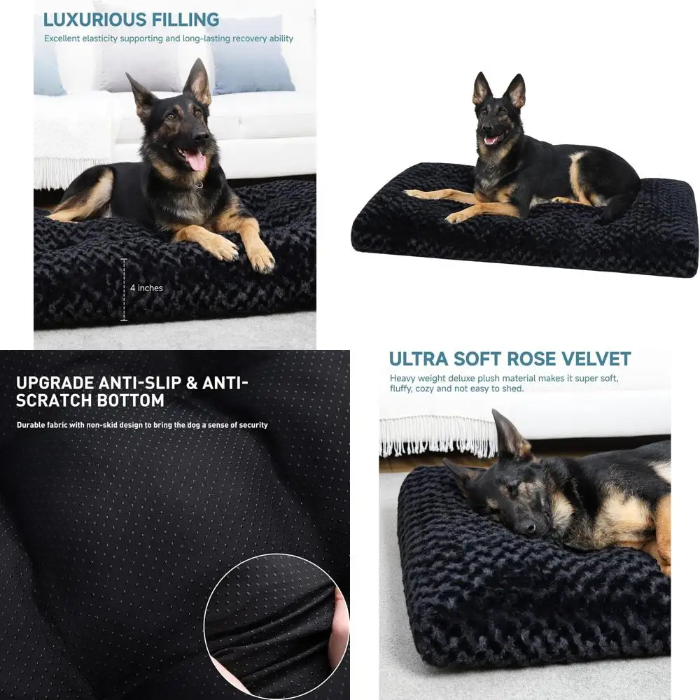 

Роскошная плюшевая противоскользящая лежанка для собак - моющаяся подстилка для крупных собак, 47x29 дюймов, черная