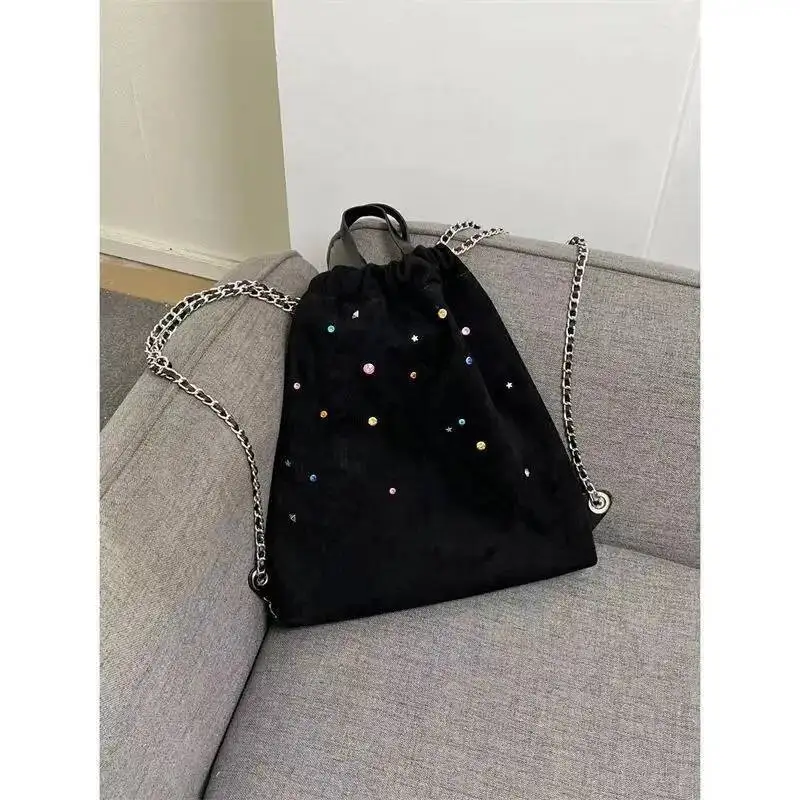 Bloom Vintage Drawstring Backpack Women Hot Girls Beading Chic Casual Backpacks Ladies Haruku Schoolbag Y2k