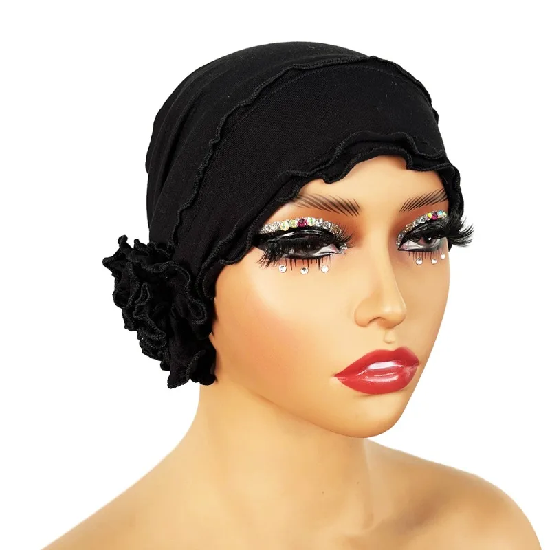 Lady's Solid-color Flower Hat 2026 Large Flower Headscarf Stretchy Chemotherapy Hats Spring Autumn Outerwear Women's Hijabs